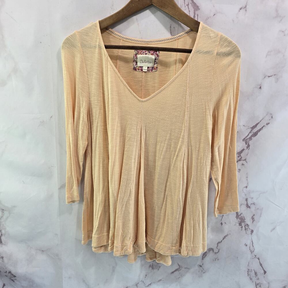 Anthropologie Shirt Womens Small Orange Pastel Long Sleeve Flowy V Deletta